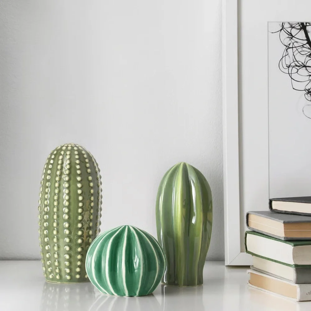 IKEA Green Ceramic Cactus Decor Set SJÄLSLIGT Decoration, set of 3, green